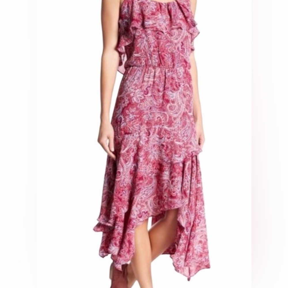 Parker Womens Strawberry Oswego Pink Handkerchief Hem Dress Size Large $440